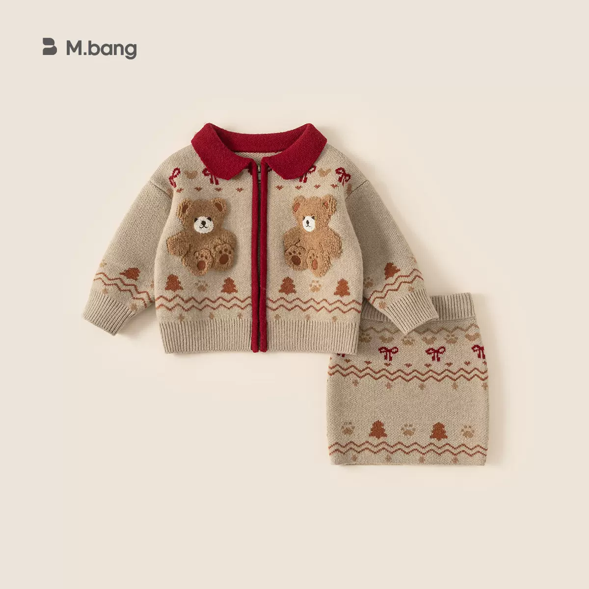 【ip联名】邦选儿童衣服小童毛衣外套半身裙两件套圣诞女童套装