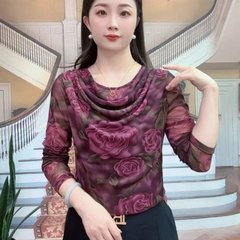 一件代发直播爆款2025早秋新品时尚气质堆堆领百搭显瘦弹力上衣潮