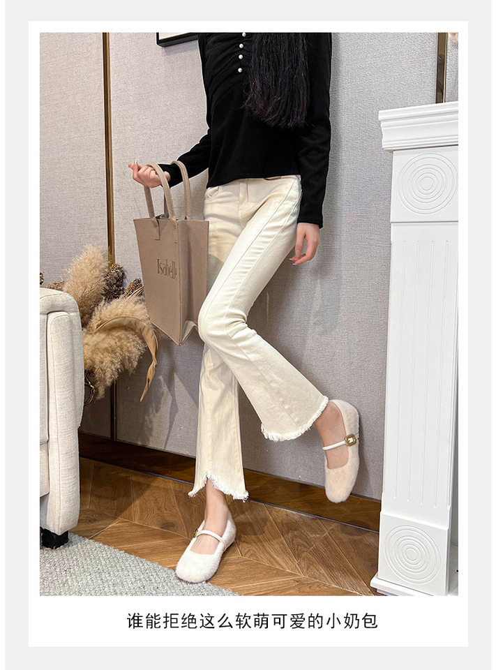 Giày Mary Jane nữ kiểu ballet một dây, gót vừa 3–6 cm, mũi tròn, tăng chiều cao, phủ nhung — Màu nâu đậm, Màu trà sữa, Màu trắng sữa chi tiết 17