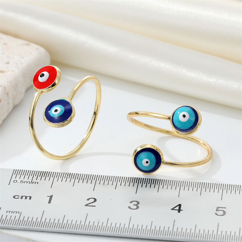Ornament Trend Vintage Dripping Oil Color Devilu0027s Eye Ring Turkish Eye Europe and America Cross 