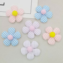 新款布艺格子花朵diy配件手工发饰头饰DIY胸针服饰毛球五瓣花配饰