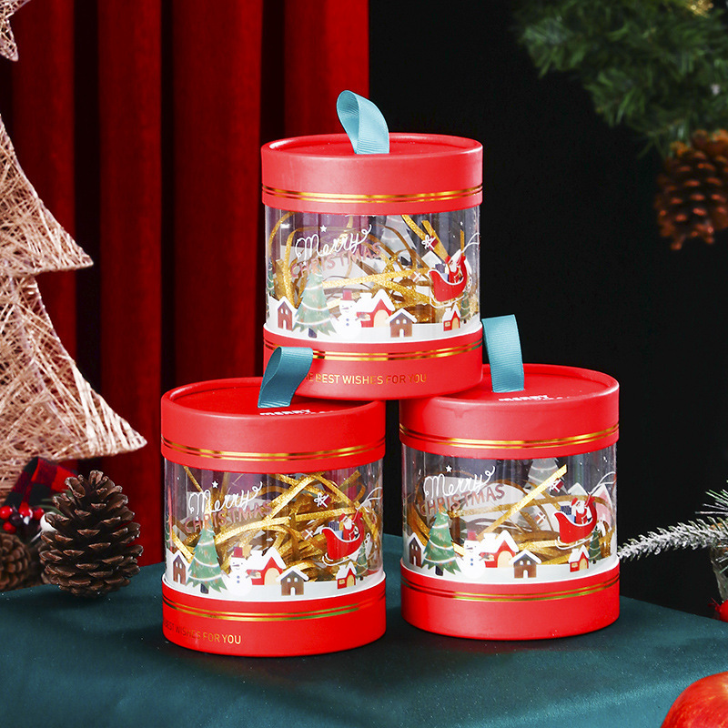 ホットセールクリスマスアップルボックスクリスマスイブギフトボックス透明PVCキャンディボックスピンフルーツハグバケツ|undefined
