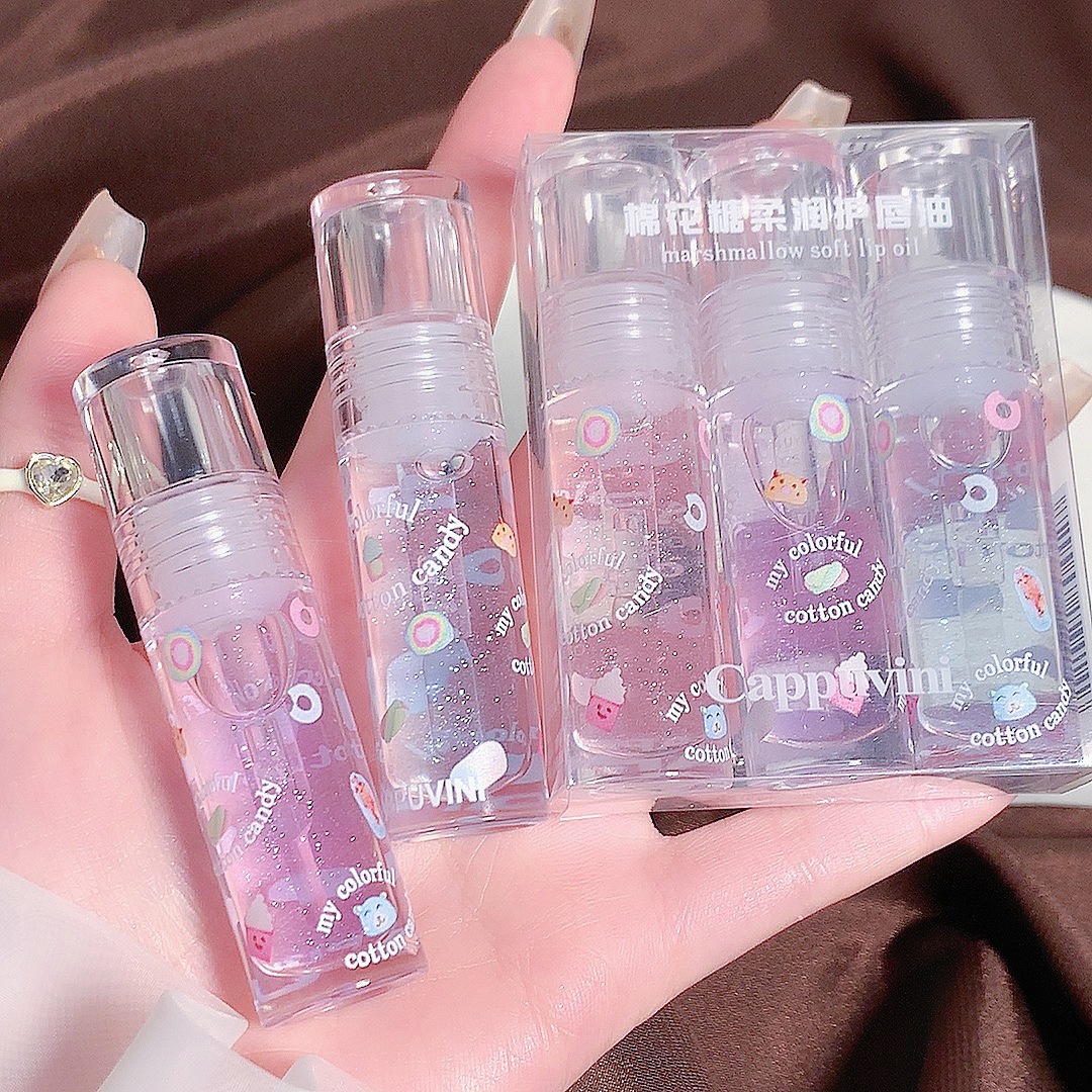 Cappuvini Marshmallow Lip Gloss Lip Balm Glass Transparent Lip Oil Moisturizing Moisture Glossy Lip Glaze Lipstick