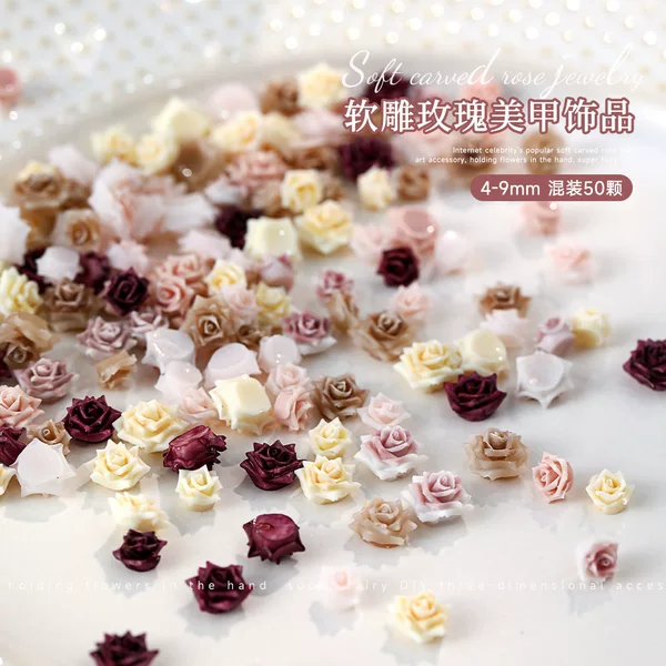 Soft Carved Rose Nail Art Jewelry Mixed Explosions Resin Sizzy Flowers Exquisite Sweet Carved Nail Art Decoration Wholesale