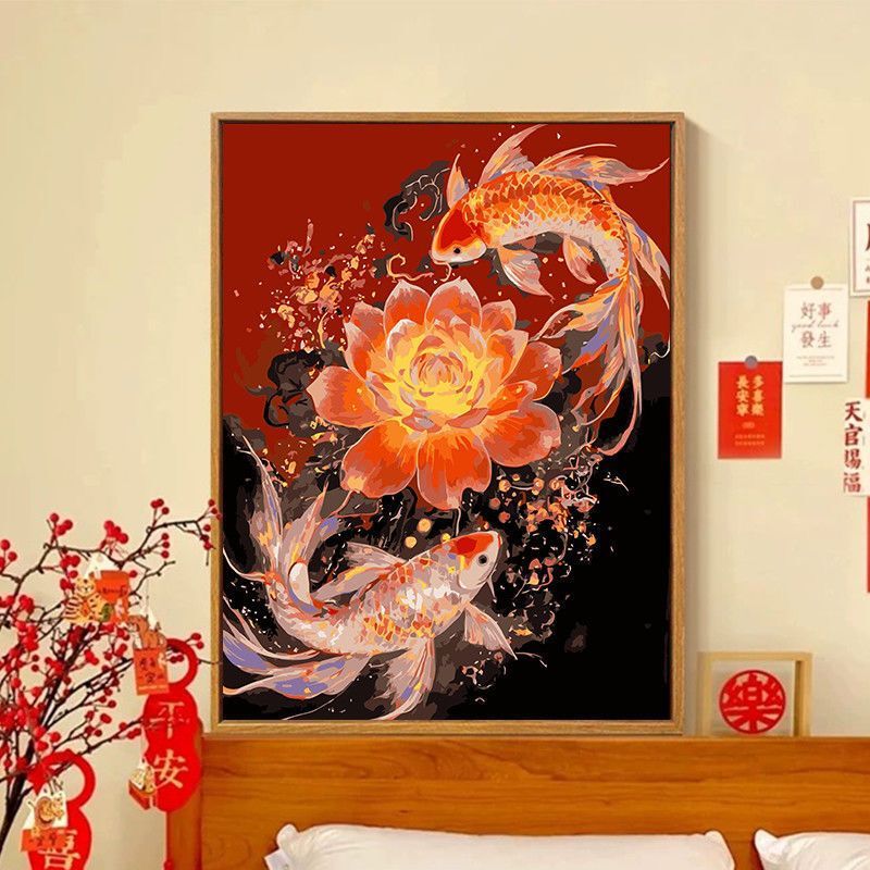Chinese Style Fortune-Attracting Koi Acrylic DIY Digital Oil Painting Handmade Living Room Entrance Decoration Painting Hand-Painted Chinese Style Fortune-Attracting Koi Acrylic DIY Digital Oil Painting Handmade Living Room Entrance Decoration Painting Hand-Painted