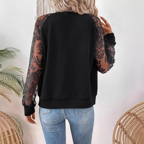 Eurasian Cross-border 2025 Spring New Elegant Women's Lace Patchwork Long-Sleeve Baseball Collar Jacket Top Outerwear
