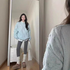 韩系麻花圆领毛衣女秋冬季奶fufu宽松外穿慵懒风软糯加厚针织上衣