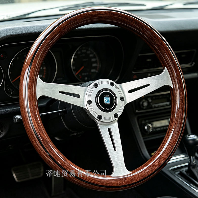 Cross-Border Best-Selling Nardi Modified 14-Inch 350mm Peach Wood Color Steering Wheel with Universal 74mm Hole Spacing and Aluminum Horn Cover