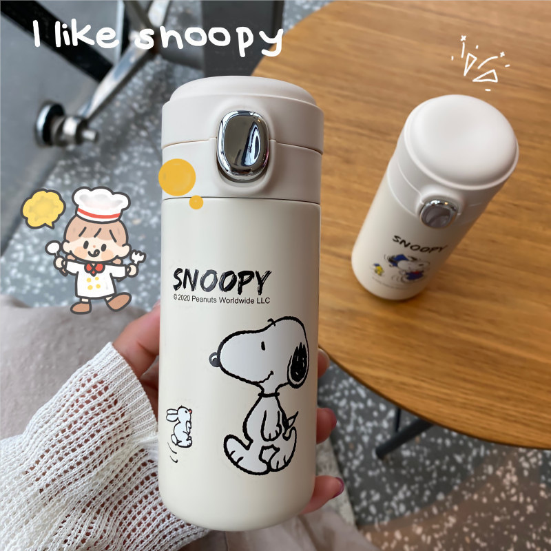 snoopy Thermos Cup 304 Stainless Steel Bounce Lid Internet Celebrity Student Direct Drinking Men's and Women's Portable Water Cup