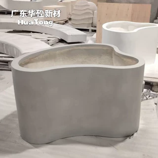 商业广场灰色仿石纹花钵圆形简约现代风市政道路绿化隔离带花槽