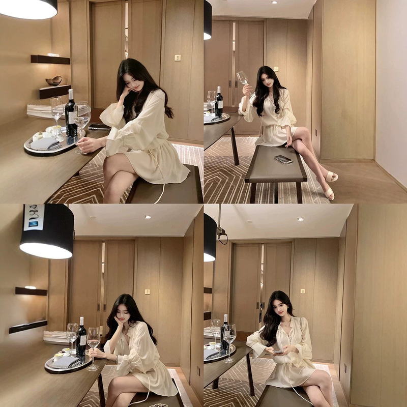 famouswa Autumn New White Floral Willow Style Gentle Waist-Cinching Shirt Versatile Ruffle Dress