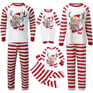 2023 Christmas Elk Print Family Wear Long-Sleeved Pajamas Set Home Wear Large Quantity in Stock
