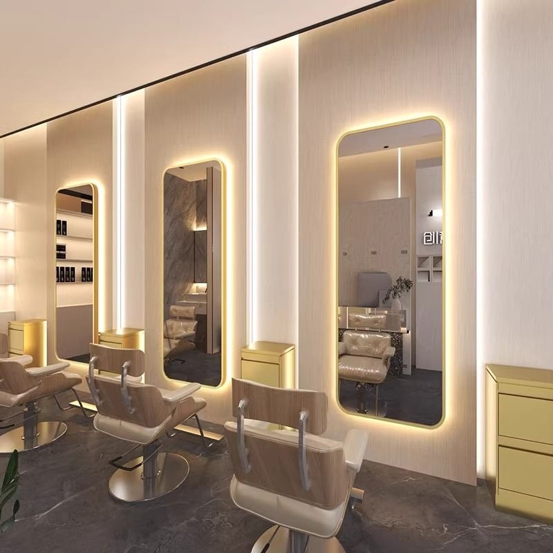 Espejo de peluquería simple, espejo especial para salón de peluquería, espejo de caída geográfica, mesa de peluquería red, lámpara de cinta roja luminosa unilateral, espejo inteligente de pared colgante image 27