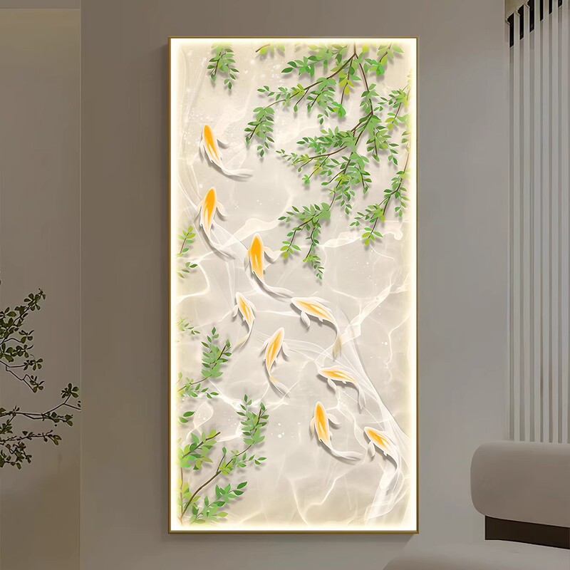 Jiuyu Jucai 小さな新鮮な玄関吊り絵画廊下装飾絵画発光ライト付きシンプルモダン通路緑植物壁画|undefined