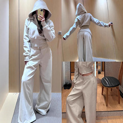 白灰色休闲运动套装女款卫衣裤子一整套2025新款修身辣妹秋季外套