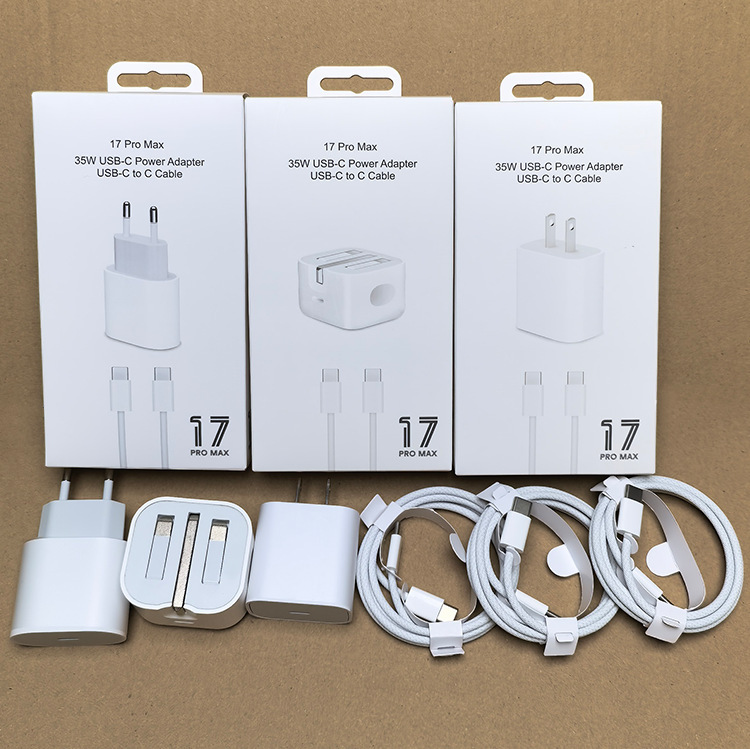 Charger suitable for Apple phones, 35W charging set, USB-C to USB-C braided cable, US, European, and UK plug versions