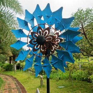 Amazon Foreign Trade Cross-Border Hot Product Turns into 6-Color Solar Lamp Glass Ball Double-Sided Rotating Painted Iron Windmill