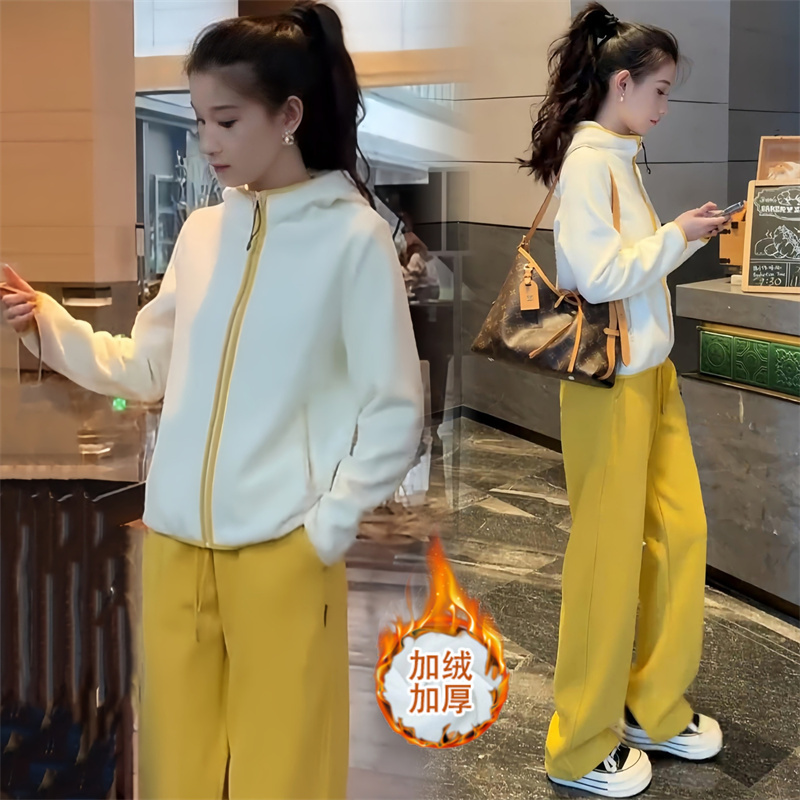 Small Casual Hooded Sweatshirt Women's Autumn and Winter New All-match Contrast Color Coat Thickened Warm Western Style Top