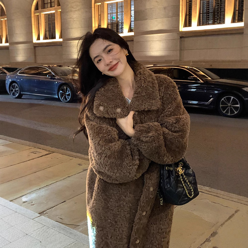 Lamb Wool Coat Women's Particles Sheep Wool One-Piece Fur Coat Long Collar Winter New Live