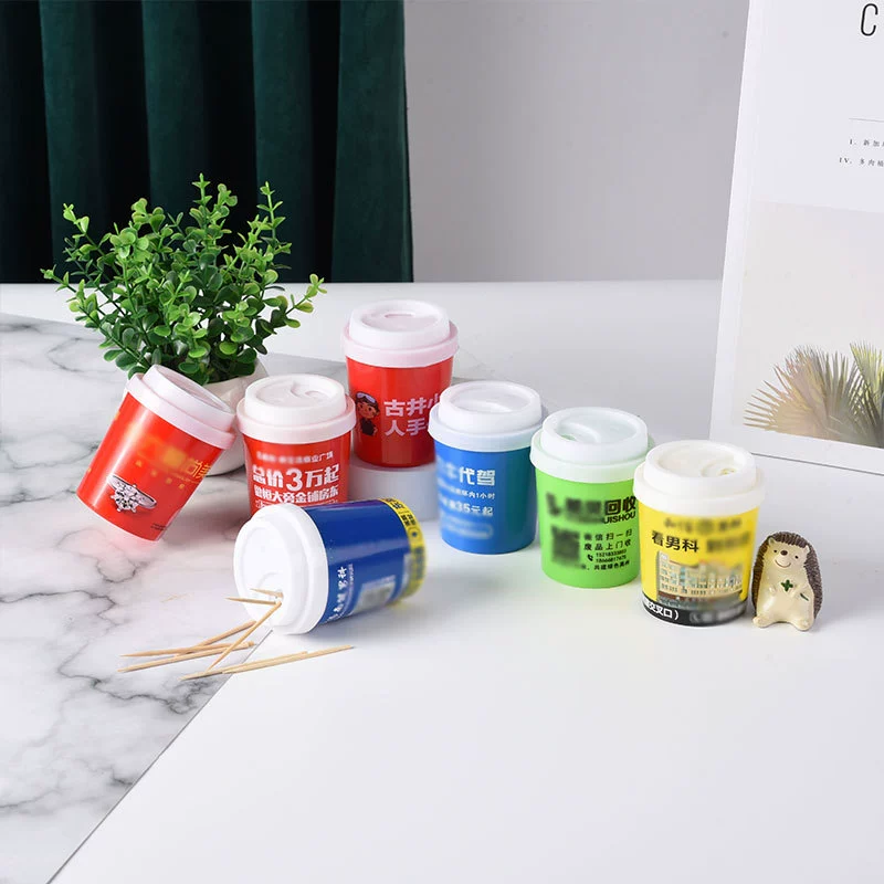 Рекламный полипропиленовый пластиковый держатель для зубочисток, индивидуальный подарок, коробка для кофейной чашки, коробка для зубочисток, банка для зубочисток с цветным принтом, печатный логотип