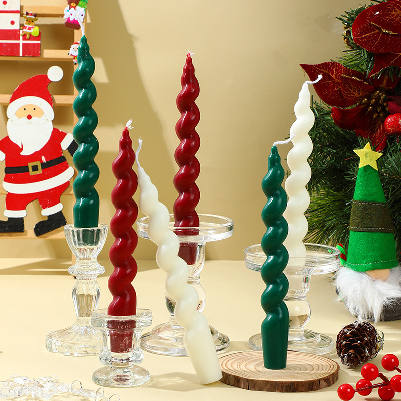 Cross-Border Christmas Threaded Spiral Soy Wax Long Pole Aromatherapy Candle Wedding Companion Gift Atmosphere Decorative Ornaments