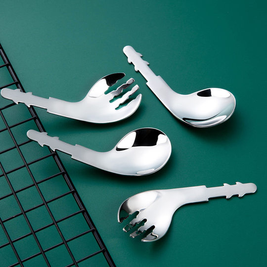 Children's short handle hardware 316 hardware curved spoon fork stainless steel fork spoon semi-finished elbow insert handle silicone