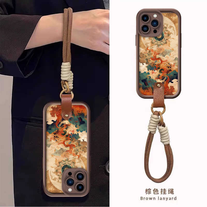 小清新适用iPhone16手机壳复古小羊皮苹果17带挂绳Reno14全包软壳|undefined