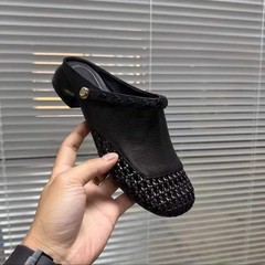 法式包头半拖鞋女2025年夏季新款百搭懒人一脚蹬休闲配裙子罗马鞋