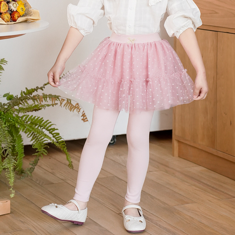 春秋女童裤裙美丽纱裙打底裙裤 韩版点点纱蝴蝶结儿童打底裤 裙裤