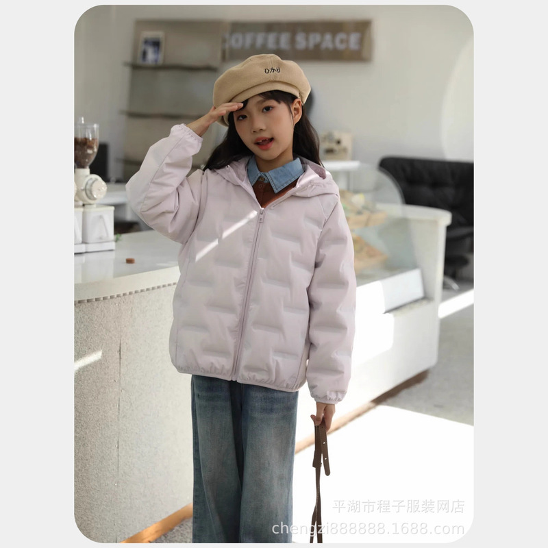 新款儿童超轻三防保暖连帽外套男童女童大童压胶无缝户外90羽绒服|undefined