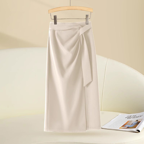 High-waisted invisible slit irregular semi-slip dress for women, spring and summer, OL temperament, medium-length asymmetrical suit dress