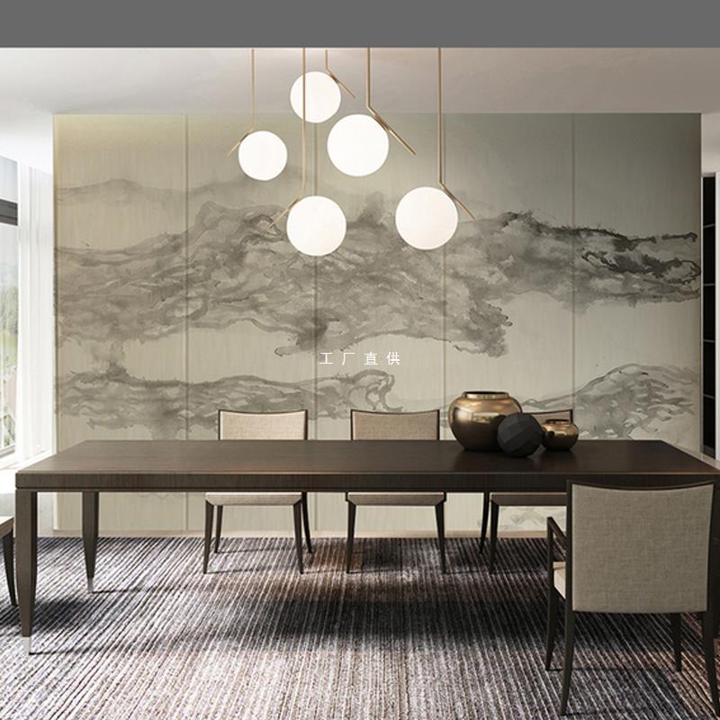 新中式水墨山水墙布电视背景墙壁纸客厅影视墙壁画千里江山图壁布