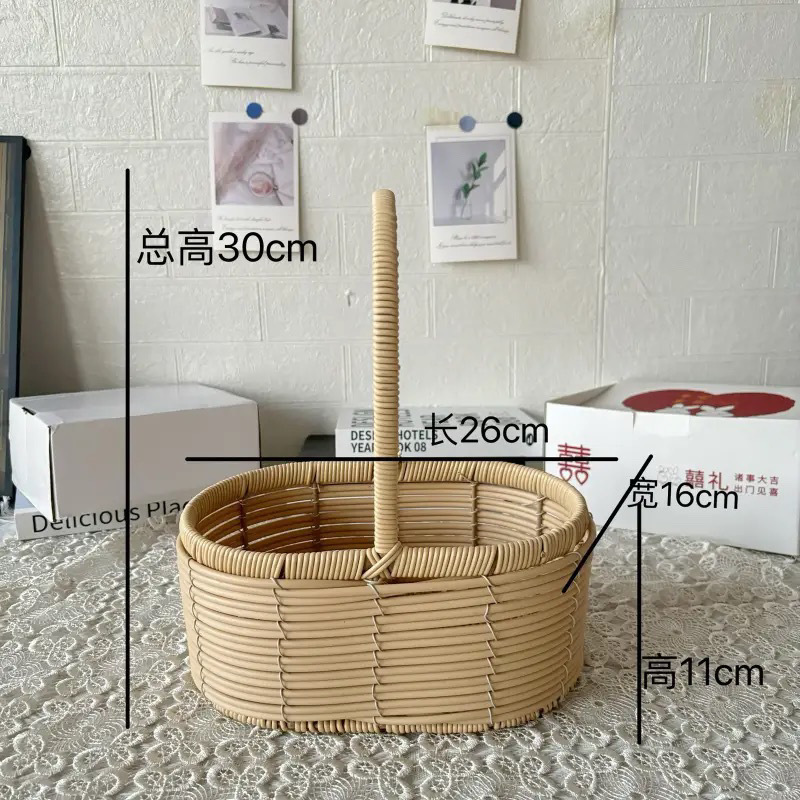 베이지색 묶음 직선 타원형 꽃바구니