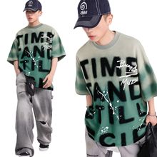 T974美式街头2025夏中性做旧水洗渐变高级感设计男式宽松短袖T恤