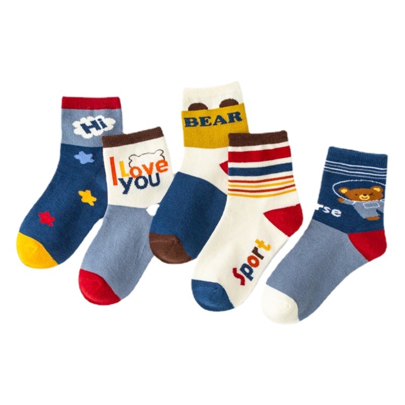 Calcetines de media pantorrilla transpirables para niños y niñas, con diseño de oso saltarín de dibujos animados, ideales para primavera y otoño.