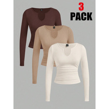 O 47021 V-neck waist-cinched long sleeve three-piece set V