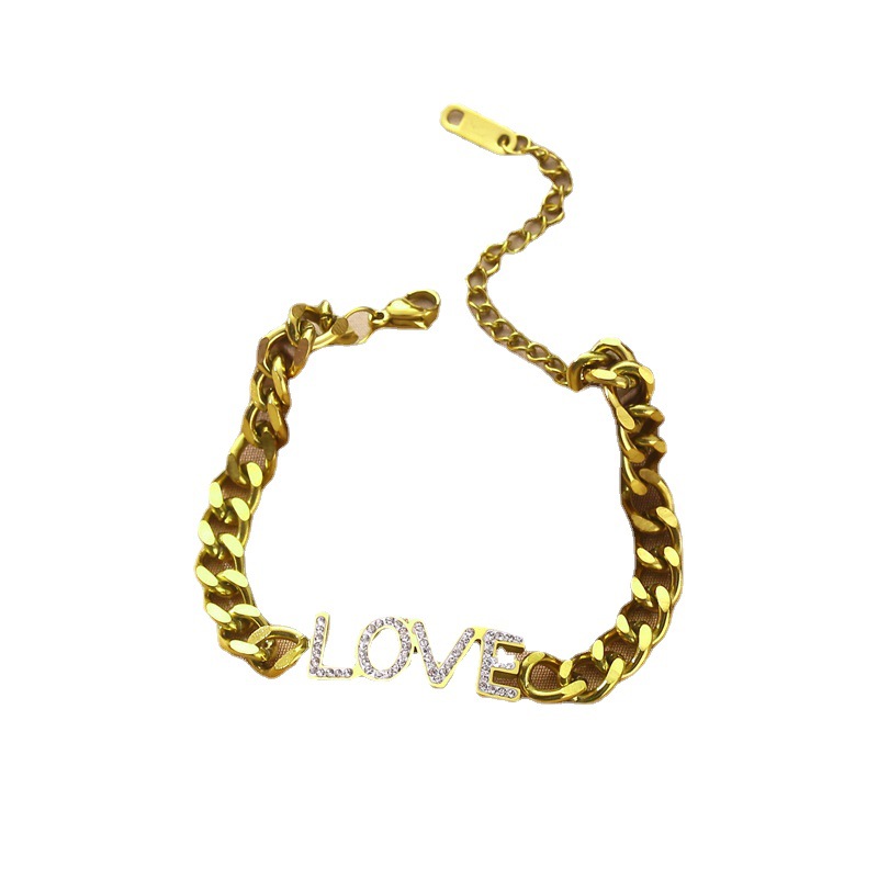 Europa y los Estados Unidos pop hip-hop Cuba cadena amor letras pulsera gruesa moda personalidad diamantes pulsera de acero titanio joyas