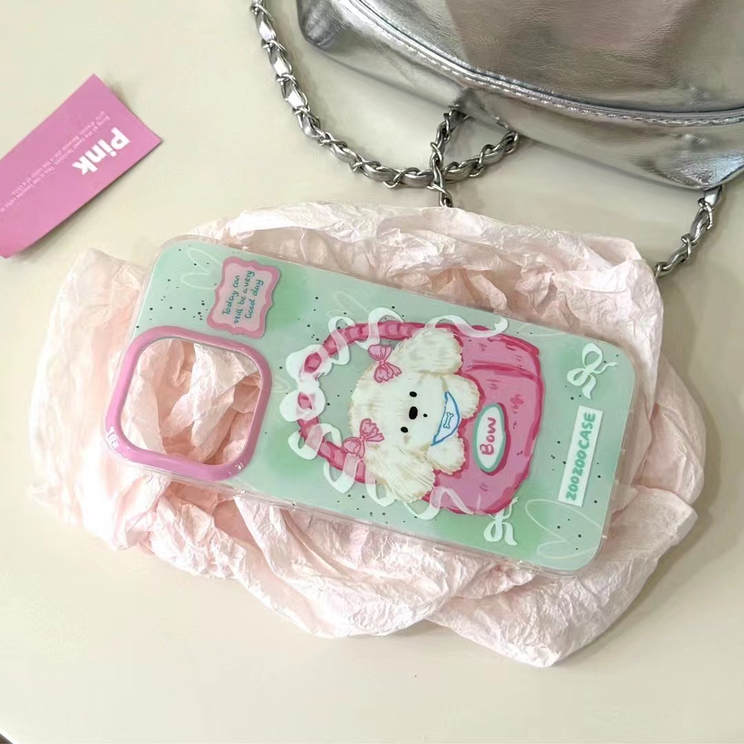 Perro de pelo rizado verde Apple 15promax brillante 15pro/14 funda protectora nueva funda para teléfono 15pro 13p