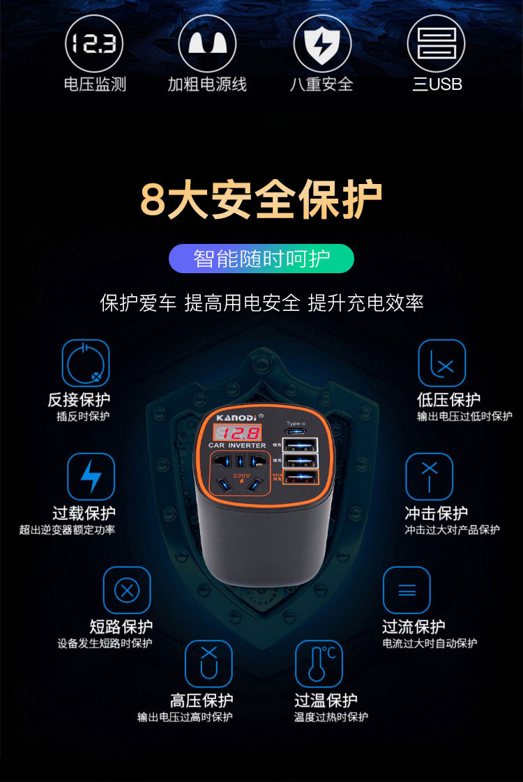 Car inverter 220V high power fast charging usb multi-purpose multi-function 12v24v universal car charger