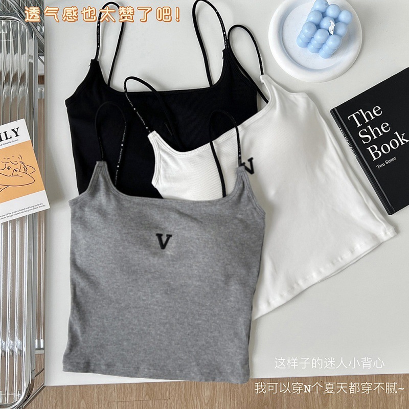 Primavera y verano, todo fósforo, hermoso chaleco de tirantes para mujer, estilo delgado, taza fija, chaleco de fondo de tubo de una pieza