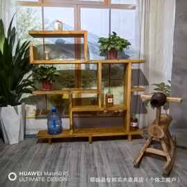新中式老榆木博古架客厅茶具收纳实木置物架墙上多宝阁装饰品支架