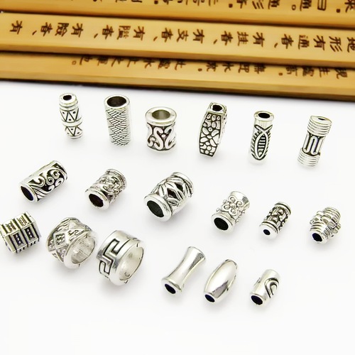 Vintage Tibetan Silver Style Straight Cylinder Beads DIY Handmade Bracelet Necklace Large Hole Beads Accessory Material Batch