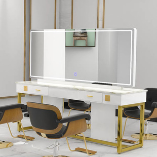 Barber Shop Mirror Stainless Steel Single/Double-Sided Mirror Station Perm/Dye Mirror with Light Hair Salon Led Lighting Trendy Style