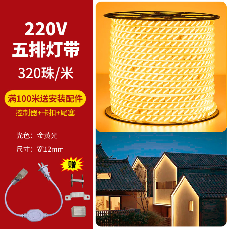 [Five rows of lamp beads] 320 beads 3D arc golden light