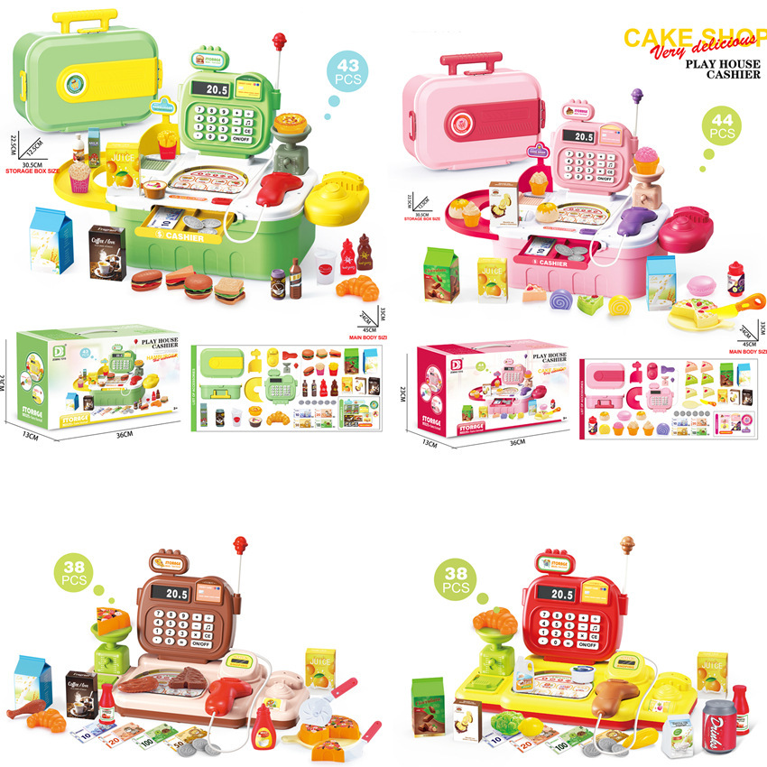 Simulación transfronteriza de supermercado infantil caja registradora de compras conjunto de escaneo de tarjeta deslizante calculador caja registradora juguetes caseros