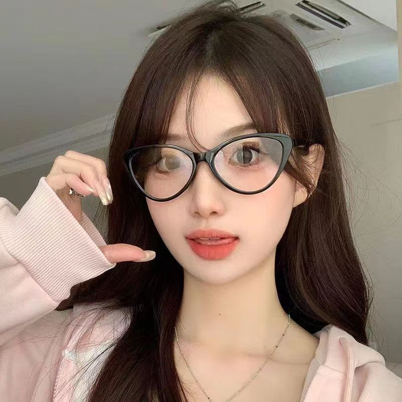 Large Frame Cat's Eye Glasses Frame Women's Black Frame Ultra-thin Plain-free Artifact Anti-blue Light Personalized Myopia Glasses