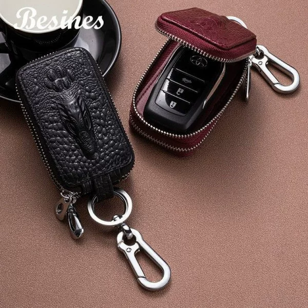 Cross-Border High-End New Crocodile Leather Car Key Case for Men and Women, Double-Layer Universal Car Key Case, Key Holder