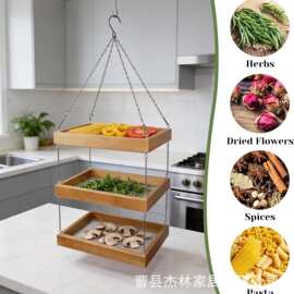 跨境木质悬挂式大蒜置物架家用阳台多层晾晒架干花蔬菜草本晾干架