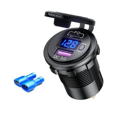 Meter Display Button Qc3.0 Car – Mobil şarj cihazları - qc30pd-fast-chargingonoff-keydigital-display-blueterminal