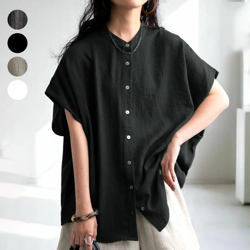New Japanese-Style Niche Design Women's Summer Solid Color Retro Loose Comfortable Casual Batwing Sleeve Top Trendy